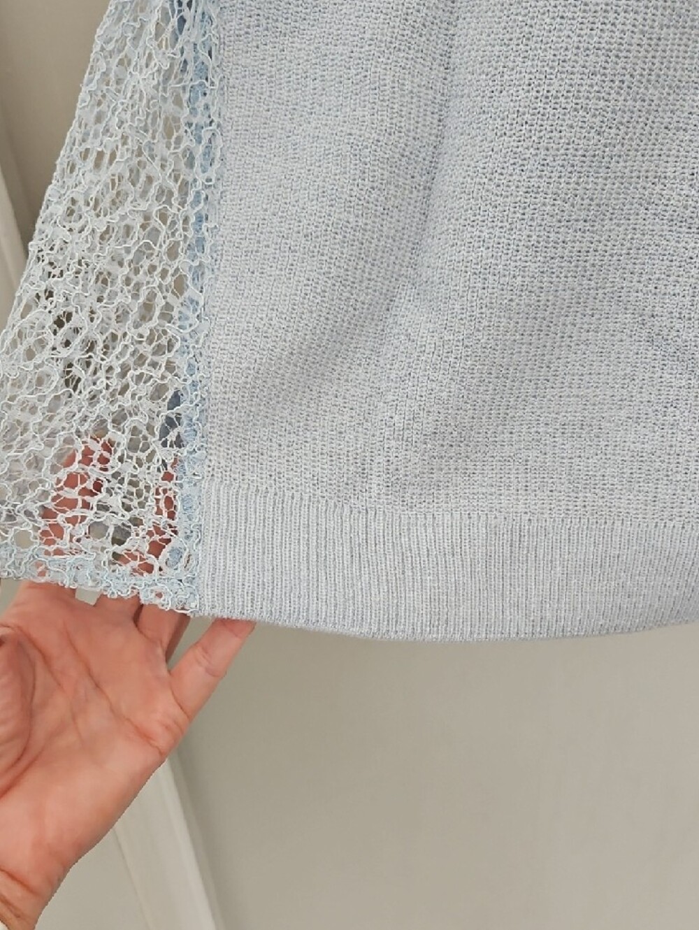 H by Halston Wool Blend Sweater Lace Side Panel Light Blue Size S EUC - Picture 8 of 9